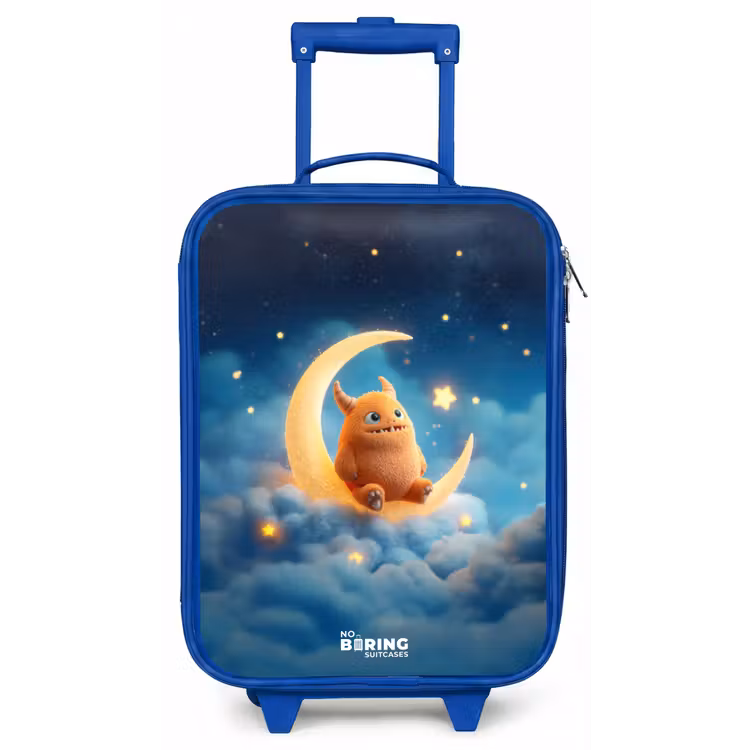 Kinderkoffer - Blauw - Oranje monster op maansikkel — 1