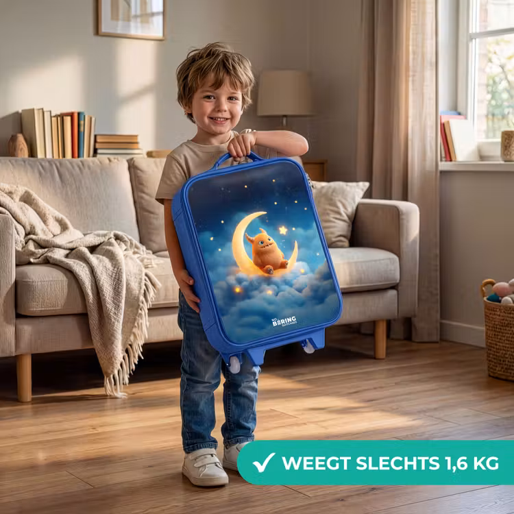 Kinderkoffer - Blauw - Oranje monster op maansikkel — 2