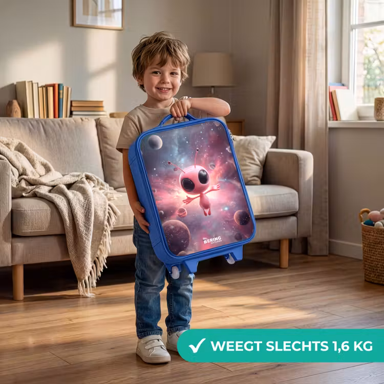 Kinderkoffer - Blauw - Roze Alien in Sterrennevel — 2