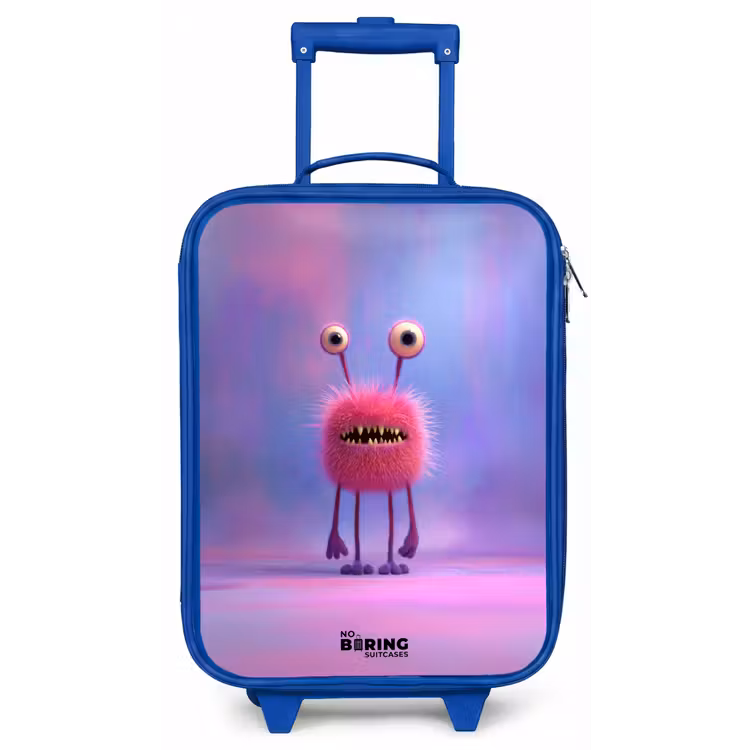 Kinderkoffer - Blauw - Roze harig monster met grote ogen — 1