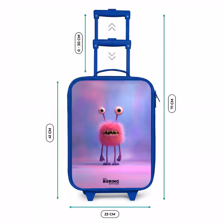 Kinderkoffer - Blauw - Roze harig monster met grote ogen — 6