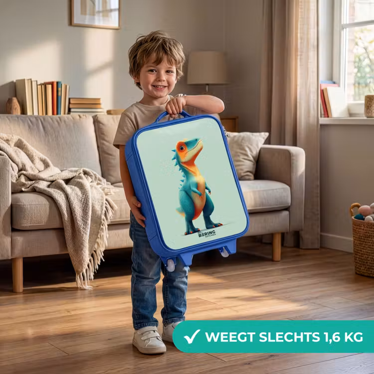 Kinderkoffer - Blauw - Stoere dino met grote ogen — 2
