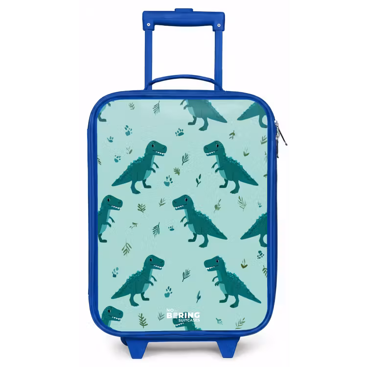 Kinderkoffer - Blauw - Vriendelijke T. rex tussen sporen — 1