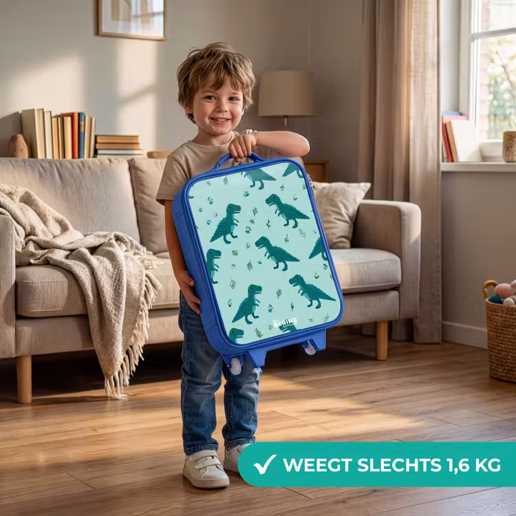 Kinderkoffer - Blauw - Vriendelijke T. rex tussen sporen — 2