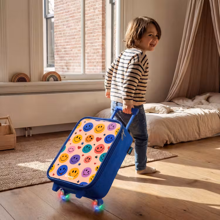 Kinderkoffer - Blauw - Vrolijk Smiley-patroon — 3