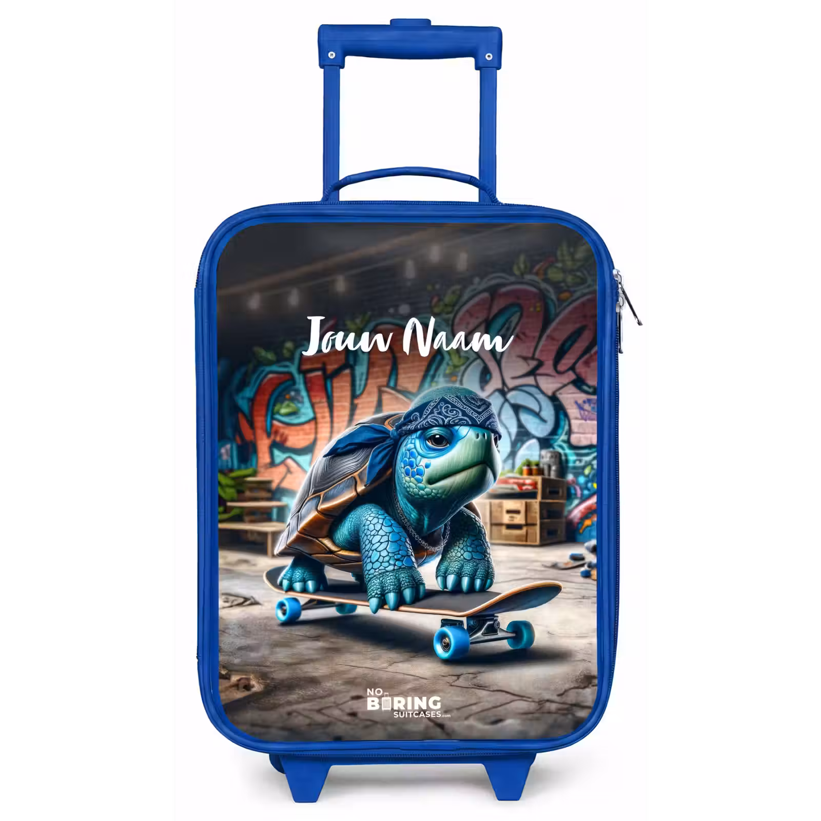 Kinderkoffer met naam - Blauw - Skater schildpad — 1
