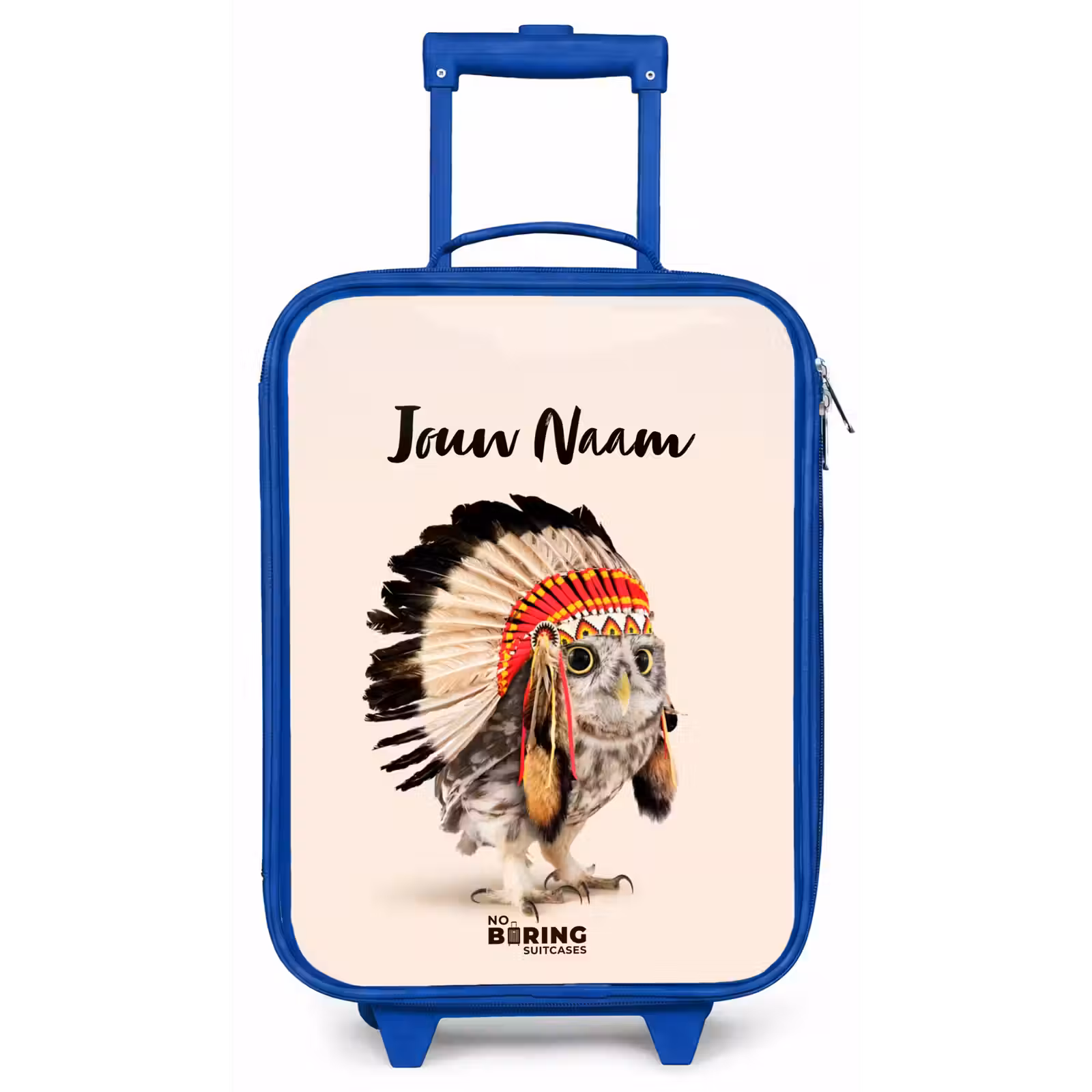 Kinderkoffer met naam - Blauw - Uil als Indiaan — 1