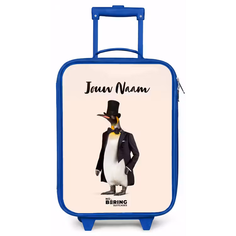 Kinderkoffer met naam - Blauw - Pinguin in Pak — 1