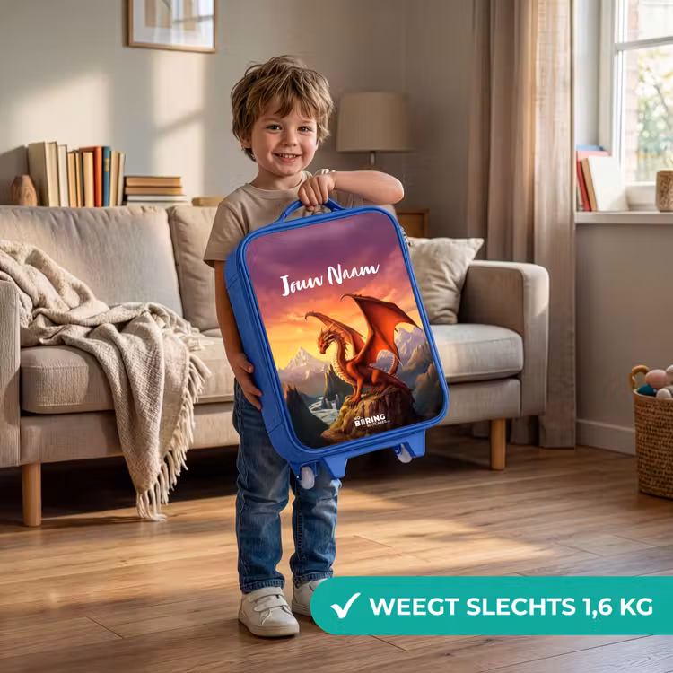 Kinderkoffer met naam - Blauw - Rode reuzendraak — 2