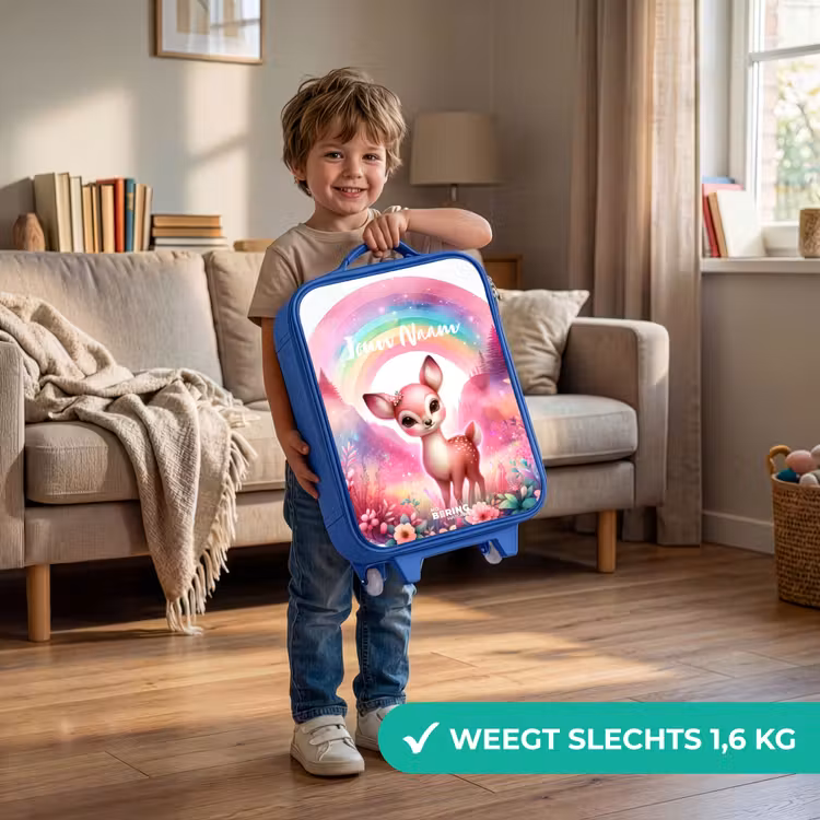 Kinderkoffer met naam - Blauw - Roze reebokje — 2