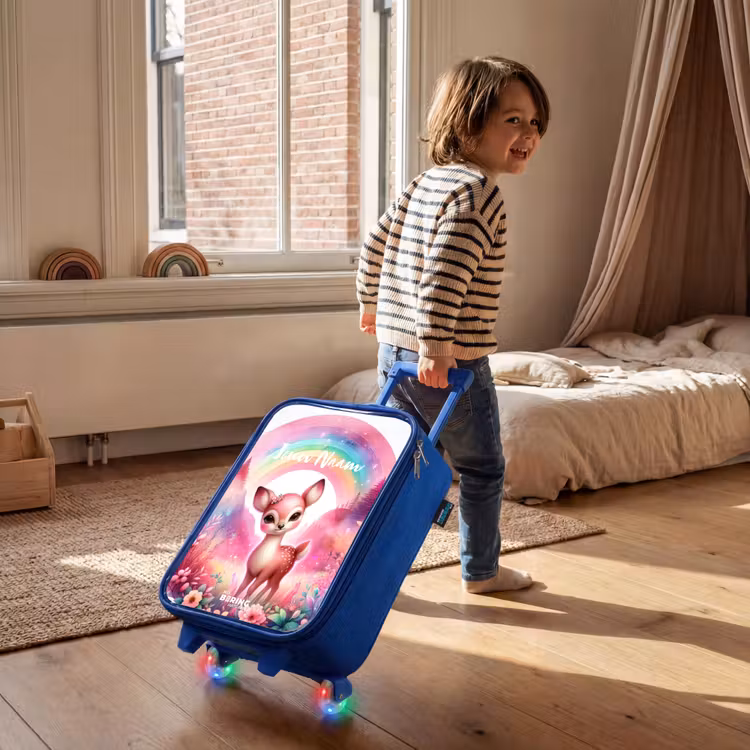 Kinderkoffer met naam - Blauw - Roze reebokje — 3
