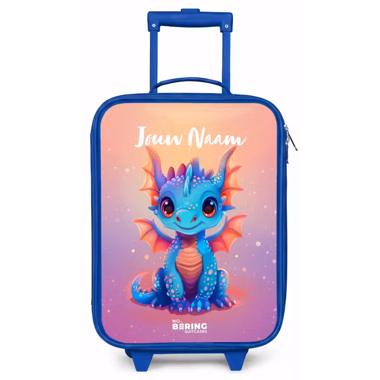 Kinderkoffer met naam - Blauw - Schattige baby draak — 1