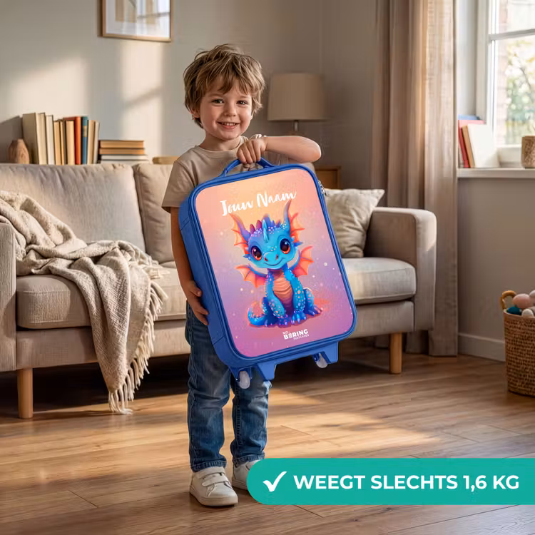 Kinderkoffer met naam - Blauw - Schattige baby draak — 2