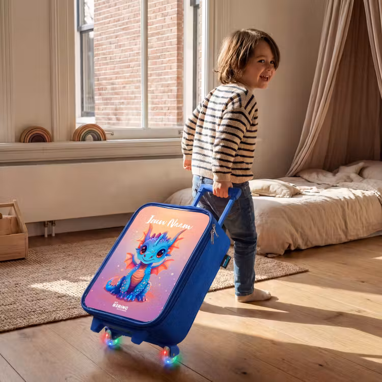 Kinderkoffer met naam - Blauw - Schattige baby draak — 3