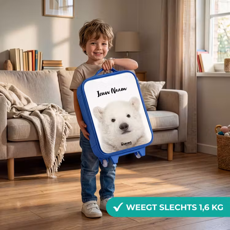 Kinderkoffer met naam - Blauw - Schattige Ijsbeer — 2