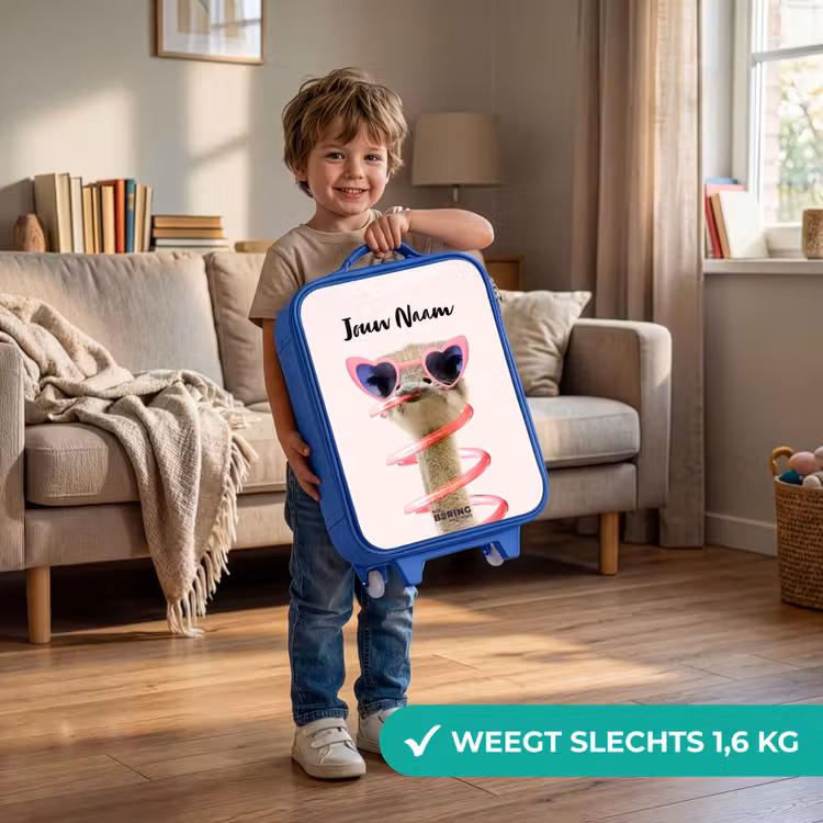 Kinderkoffer met naam - Blauw - Sierk Struisvogel Roze — 2