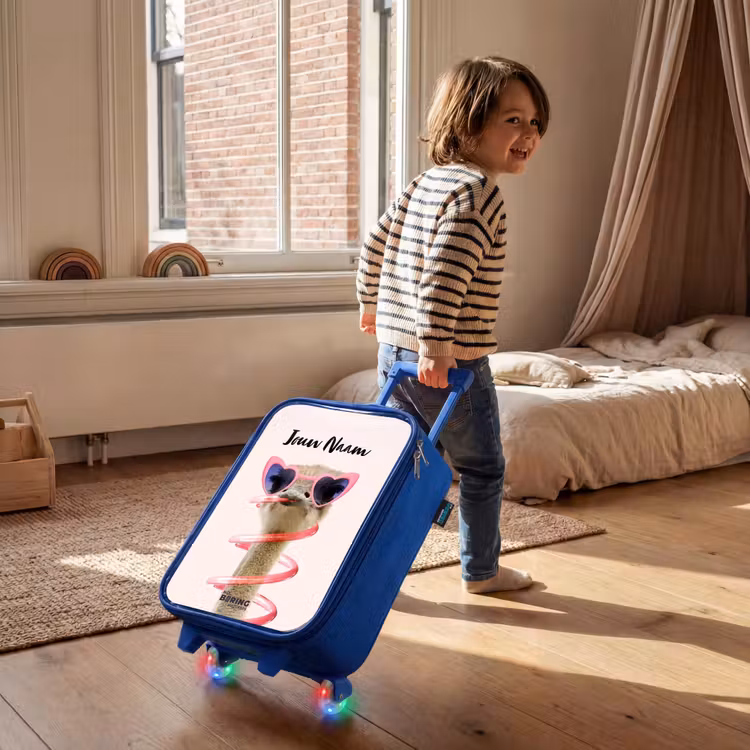 Kinderkoffer met naam - Blauw - Sierk Struisvogel Roze — 3
