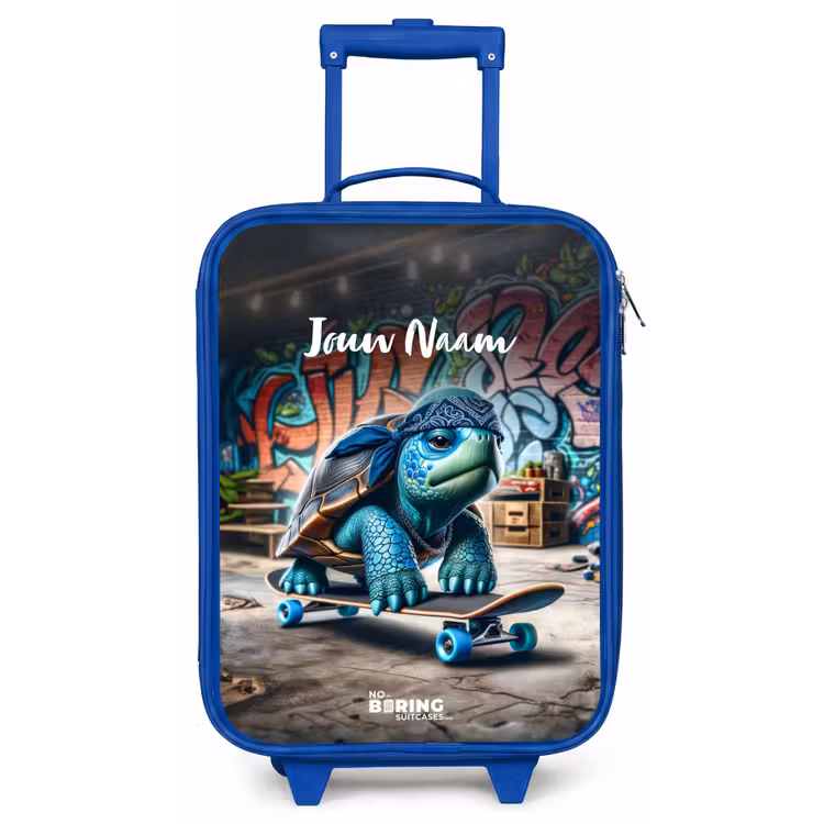 Kinderkoffer met naam - Blauw - Skater schildpad — 1