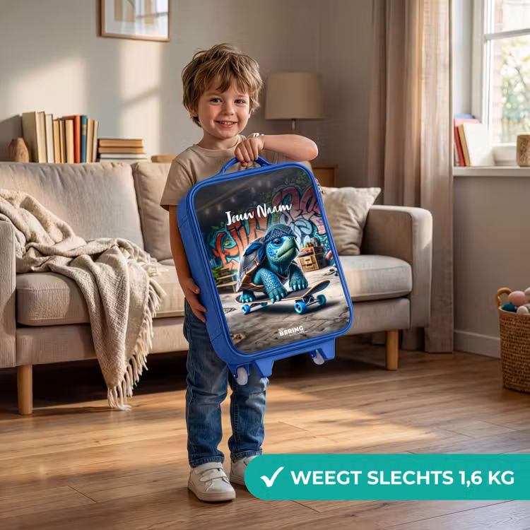 Kinderkoffer met naam - Blauw - Skater schildpad — 2