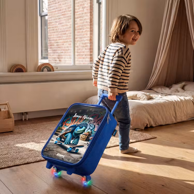 Kinderkoffer met naam - Blauw - Skater schildpad — 3