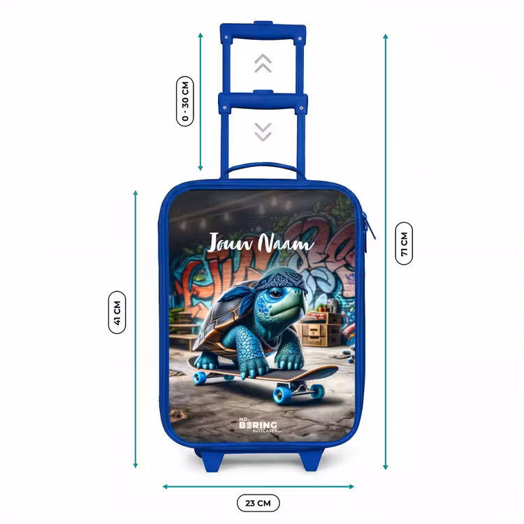 Kinderkoffer met naam - Blauw - Skater schildpad — 6