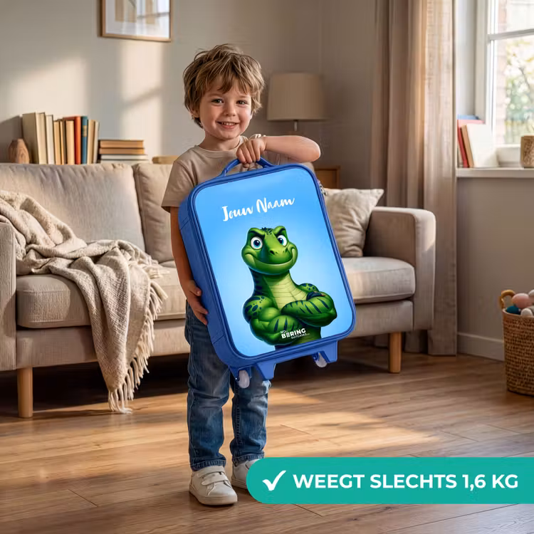 Kinderkoffer met naam - Blauw - Spierbundelsaurus — 2