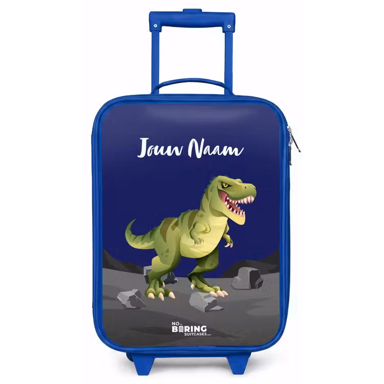 Kinderkoffer met naam - Blauw - Tjibbe T-Rex — 1