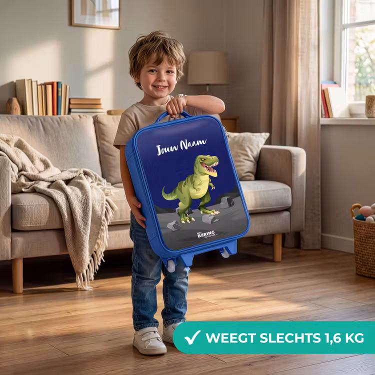 Kinderkoffer met naam - Blauw - Tjibbe T-Rex — 2