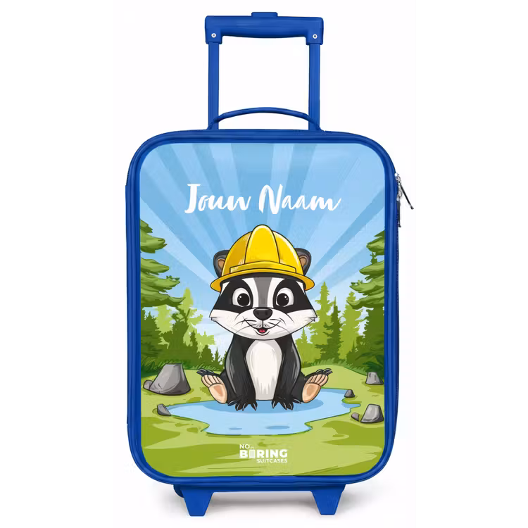 Kinderkoffer met naam - Blauw - Wally werkbeer — 1