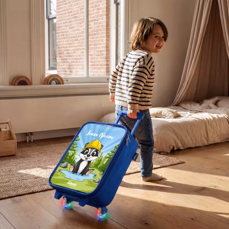 Kinderkoffer met naam - Blauw - Wally werkbeer — 3