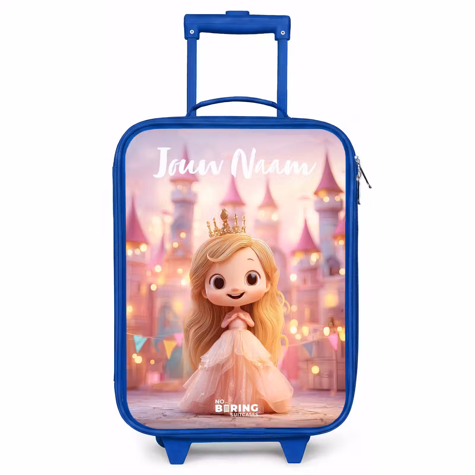 Kinderkoffer met naam - Blauw - Prinses - Roze - Kasteel — 1