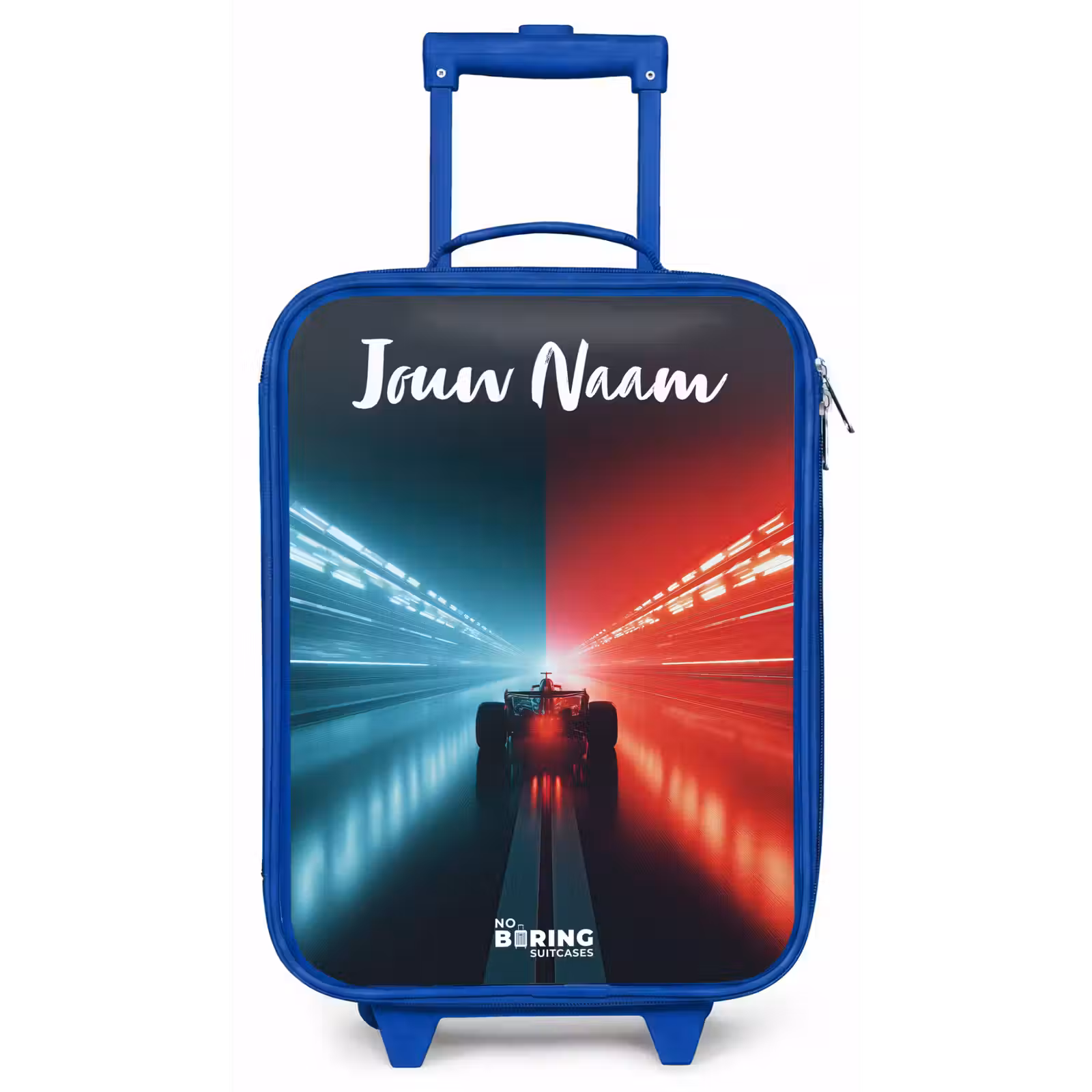 Kinderkoffer met naam - Blauw - Raceauto - Verlichting - Neon - Rood — 1