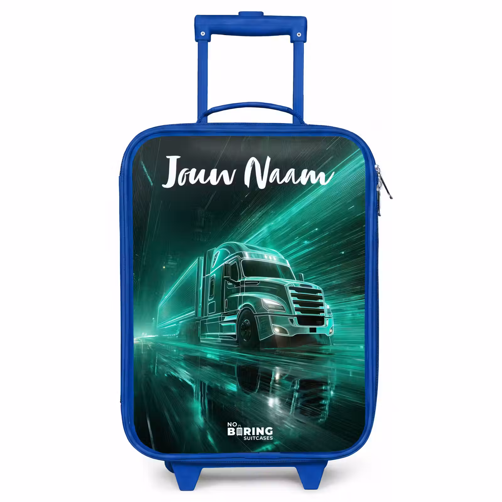 Kinderkoffer met naam - Blauw - Vrachtwagen - Stad - Groen - Neon — 1