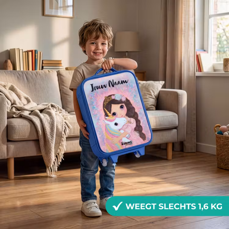 Kinderkoffer met naam - Blauw - Meisje - Eenhoorn - Glitter — 2