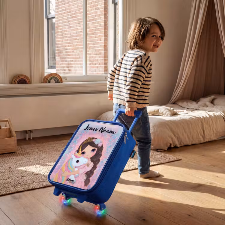 Kinderkoffer met naam - Blauw - Meisje - Eenhoorn - Glitter — 3