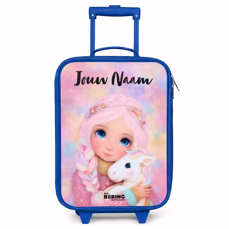Kinderkoffer met naam - Blauw - Meisje - Eenhoorn - Roze — 1