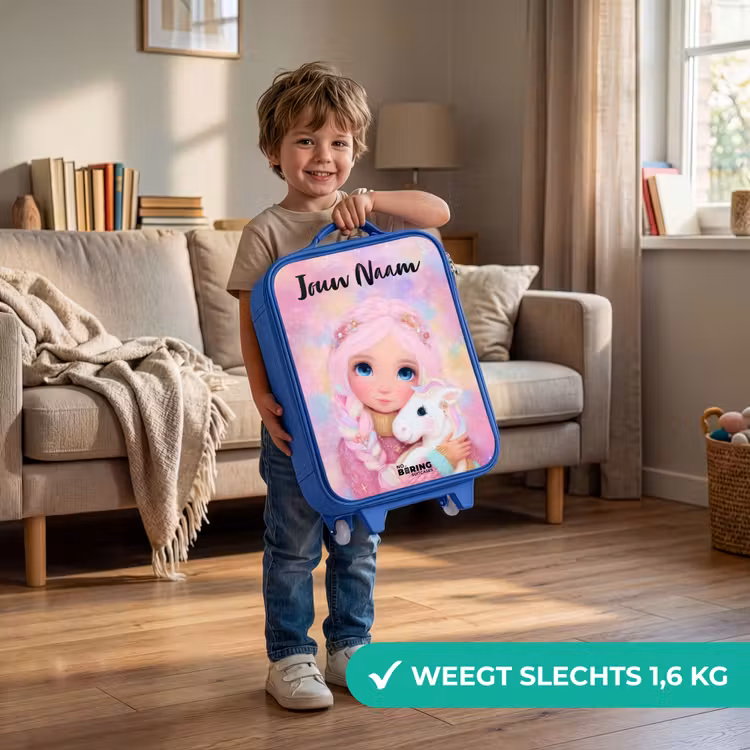 Kinderkoffer met naam - Blauw - Meisje - Eenhoorn - Roze — 2