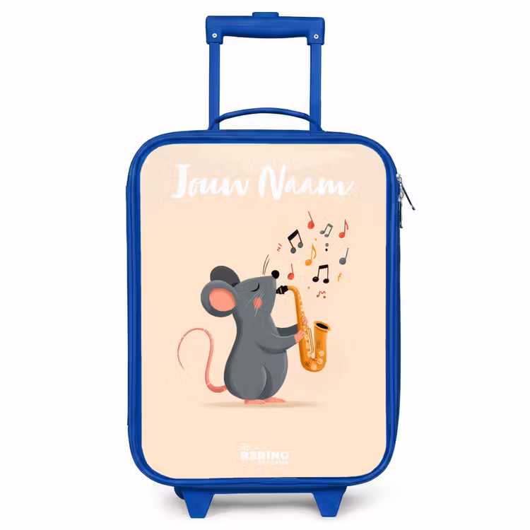 Kinderkoffer met naam - Blauw - Muis - Saxofoon - Muziek — 1