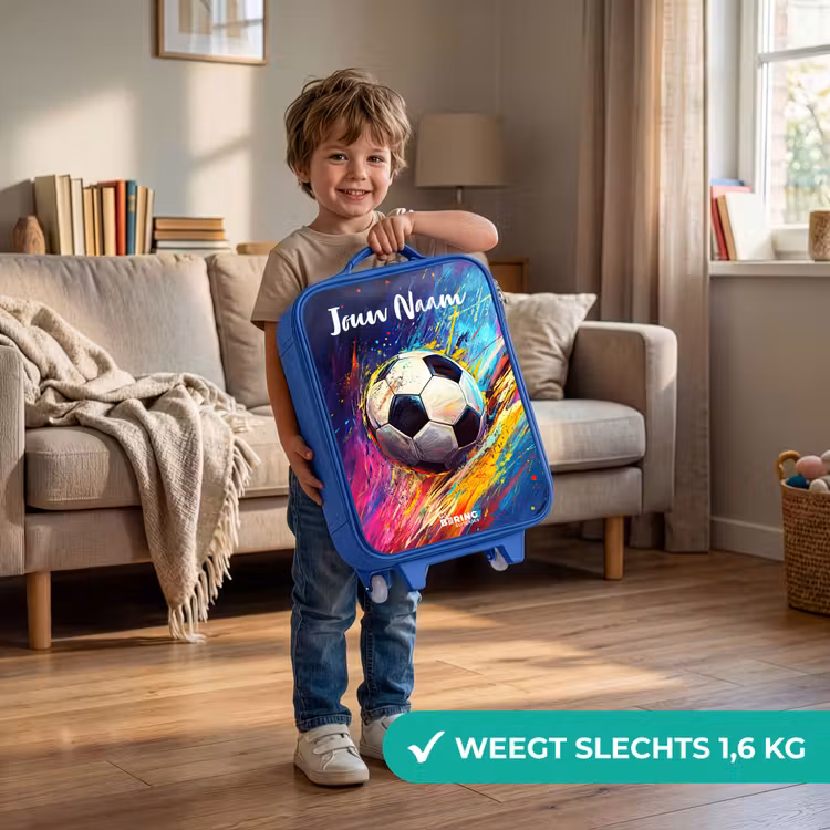 Kinderkoffer met naam - Blauw - Neon - Voetbal - Kleurrijk — 2