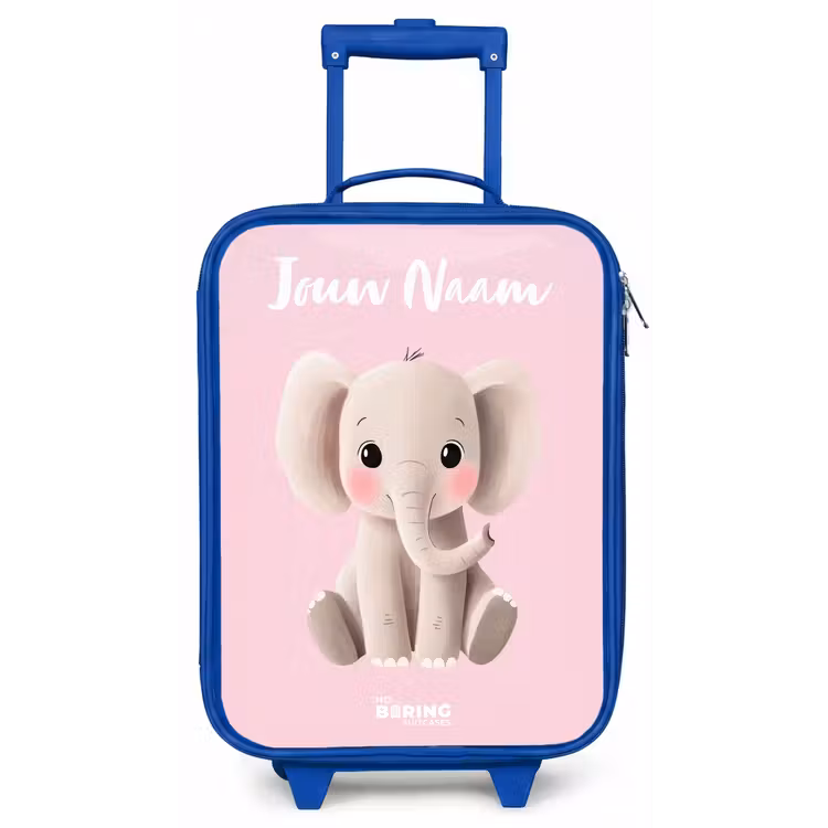 Kinderkoffer met naam - Blauw - Olifant - Grijs - Baby - Slurf — 1