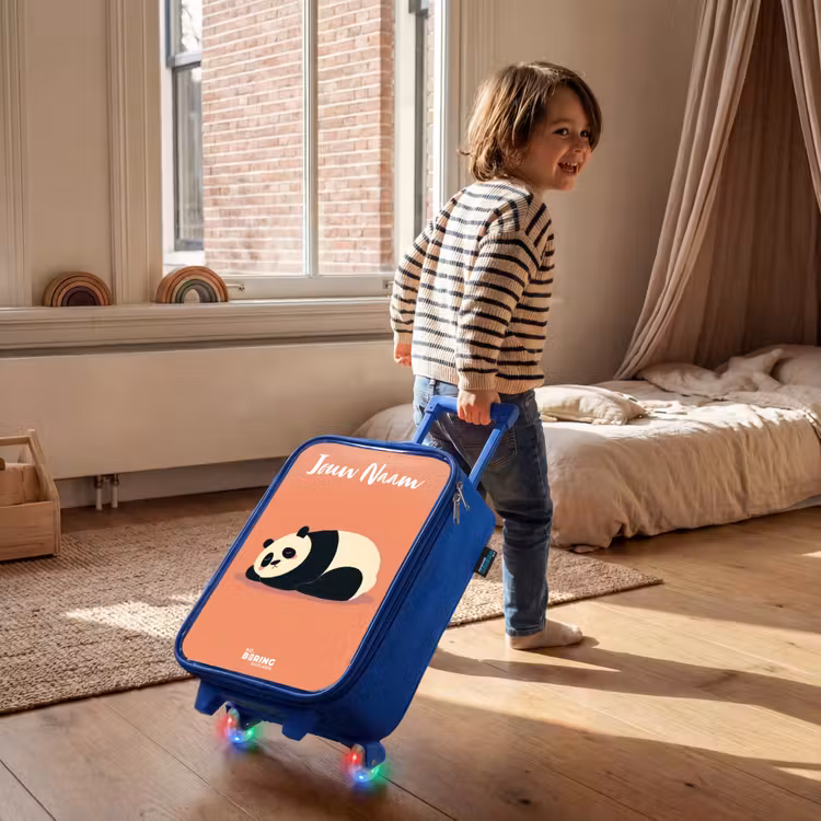 Kinderkoffer met naam - Blauw - Panda - Slapen - Oranje — 3