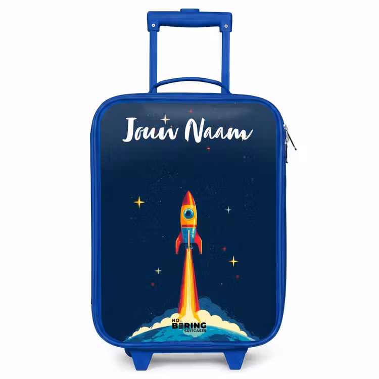 Kinderkoffer met naam - Blauw - Planeet - Raket - Sterren - Donkerblauw — 1