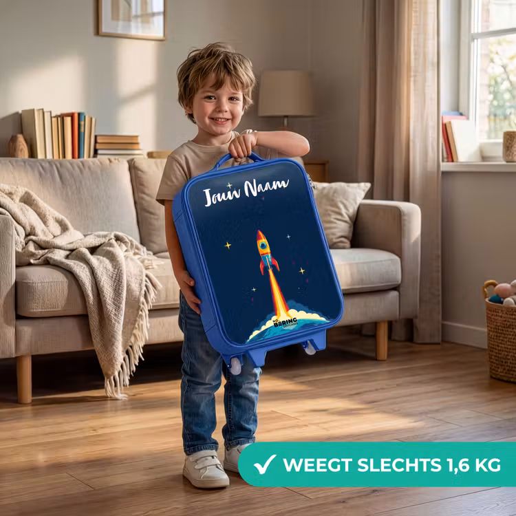 Kinderkoffer met naam - Blauw - Planeet - Raket - Sterren - Donkerblauw — 2