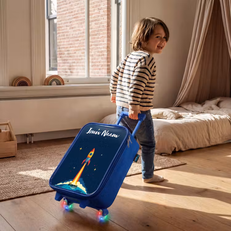 Kinderkoffer met naam - Blauw - Planeet - Raket - Sterren - Donkerblauw — 3