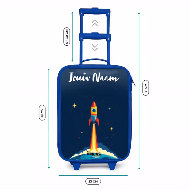 Kinderkoffer met naam - Blauw - Planeet - Raket - Sterren - Donkerblauw — 6