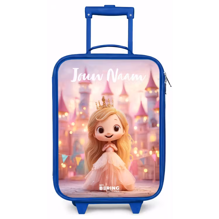 Kinderkoffer met naam - Blauw - Prinses - Roze - Kasteel — 1