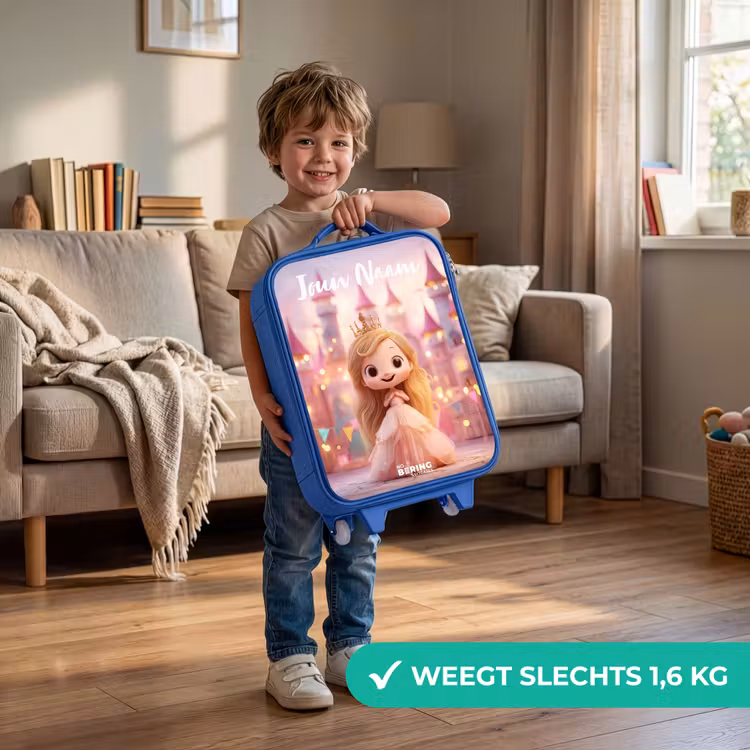 Kinderkoffer met naam - Blauw - Prinses - Roze - Kasteel — 2