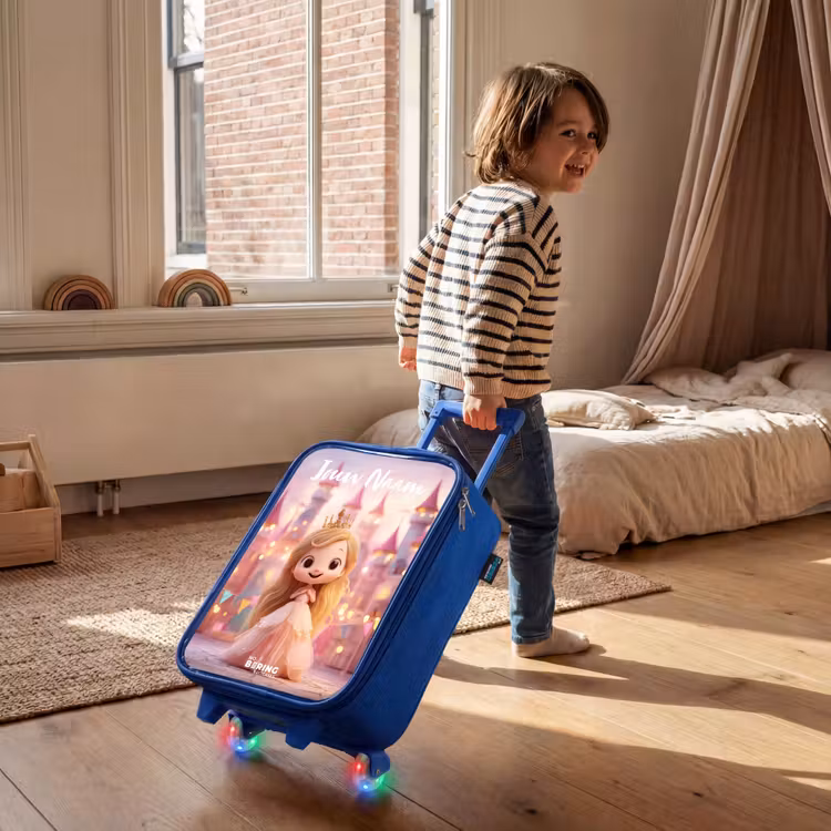 Kinderkoffer met naam - Blauw - Prinses - Roze - Kasteel — 3
