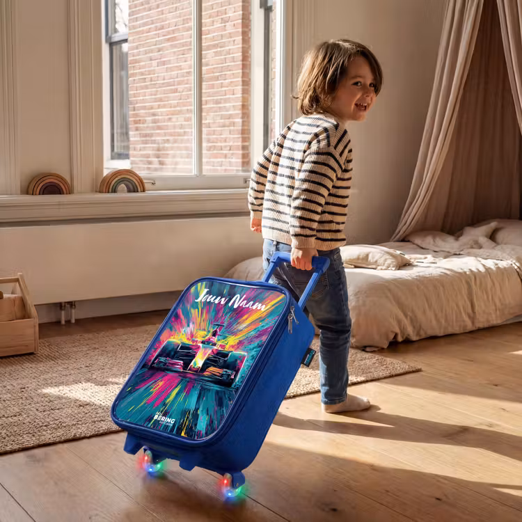 Kinderkoffer met naam - Blauw - Raceauto - Abstract - Strepen - Blauw — 3