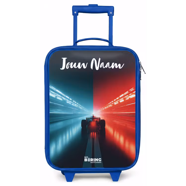 Kinderkoffer met naam - Blauw - Raceauto - Verlichting - Neon - Rood — 1